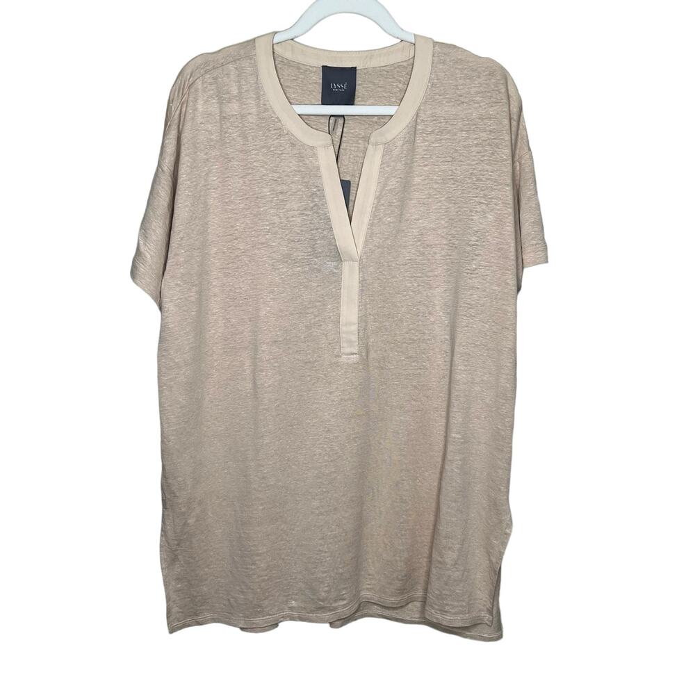 Lysse Short Sleeved Linen Blend Top Wheat Mixed Media Size Medium NWT